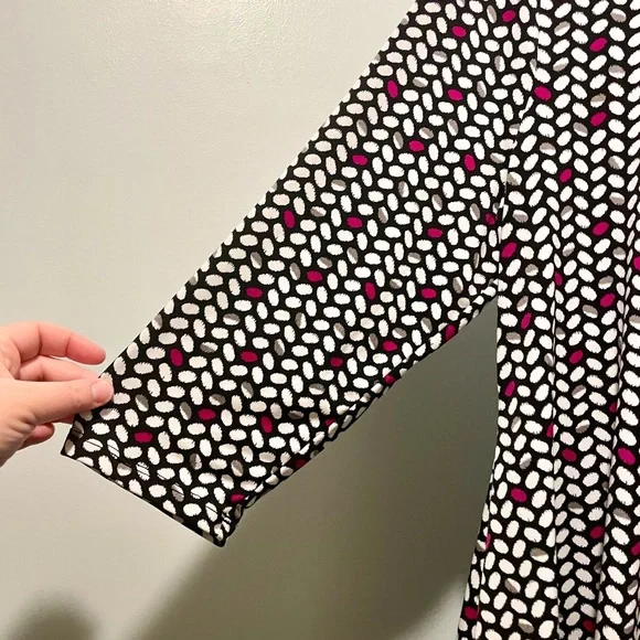 Chaus 3/4 Sleeve White Black Magenta Gray Polka Dot Blouse Size XL - Picture 6 of 10